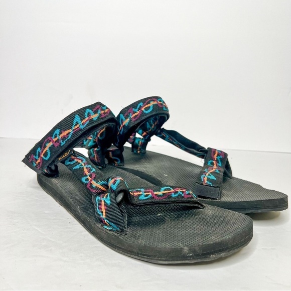 Teva Vintage Look 90’s Black Bright Blue Universal Sandals Size 10 Men’s - Picture 1 of 5